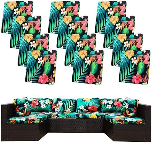 12 Pcs Outdoor Cushion Covers, Patio Sofa Cushion Covers Replacement by BIETYONE