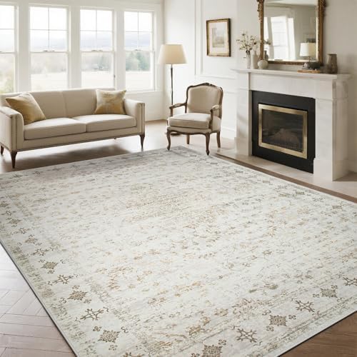 8x10 Washable Area Rugs for Living Room,Bedroom,Dining Room- Neutral Beige by Srugn