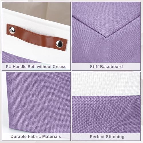 Bagnizer 13x13 Cube Storage Bins, Collapsible Fabric Storage Box, 4 Pack Closet Baskets with Handles for Organizing, Shelf, Toys, Clothes, Home, Office, Nursery (Purple&White) - Image 5