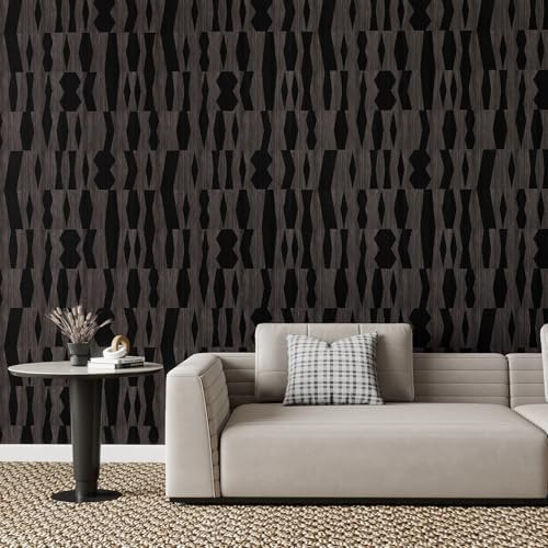 Timeet Peel and Stick Wallpaper Black Wallpaper Modern Black Contact Paper Self-Adhesive Geometric Removable Wall Paper for Living Room Bedroom Wall Decor Vinyl 17.7 "x 80" - Image 3
