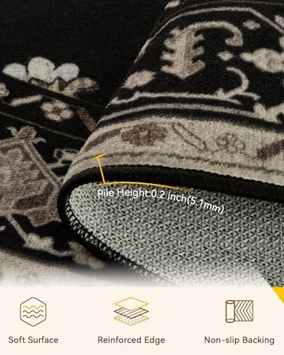 RELEANY Washable Area Rug, Round 6ft, Black/Neutral - Image 4