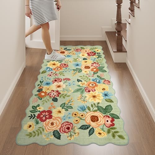 DUKINO 2x4 Rug for Entryway, Floral Washable Kitchen Rugs Non Slip, Green - Image 6