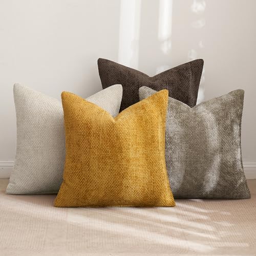 MIULEE Decorative Chenille Fall Pillow Covers Gold Brown 20x20 Pack of 4 - Image 3