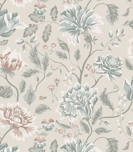 Vintage Floral Peel and Stick Wallpaper, Blue Taupe Neutral Botanical Wall Mural, Removable Self Adhesive Wall Paper for Bedroom Accent Wall, Living Room, Bathroom, Farmhouse Home Decor 17.3"x78.74" by HomKihapaiWallpaper