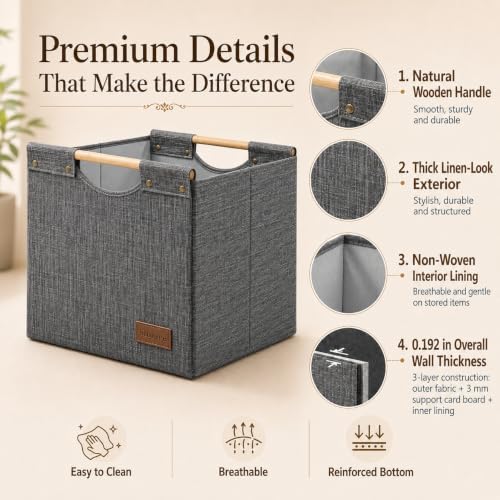 KAKAMAY Fabric Cube Storage Bin, Fits Kallax Shelf 13x15x13 2PK Dark Grey - Image 4