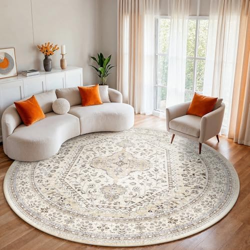 Puino 6Ft Round Rug Washable: Non-Slip Boho Living Room Circle Area Rugs by Puino