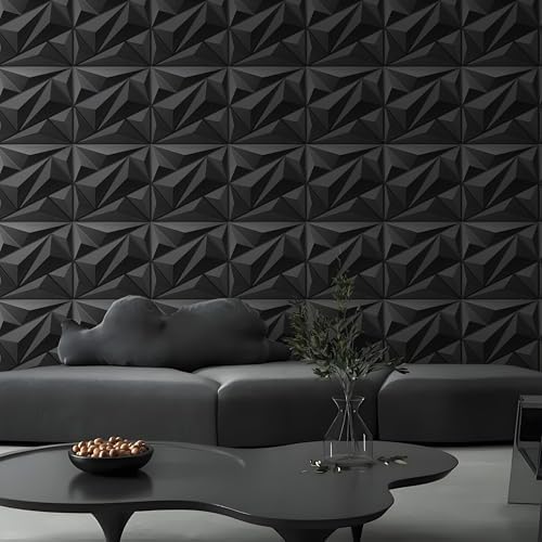 AMIGO 33 Pieces of 3D Diamond PVC Wall Panels for Interior Wall Decoration, Suitable for Living Rooms, Bedrooms, Hotels, and Offices. Matte Black Finish, Measuring 12×12 inches. - Image 4