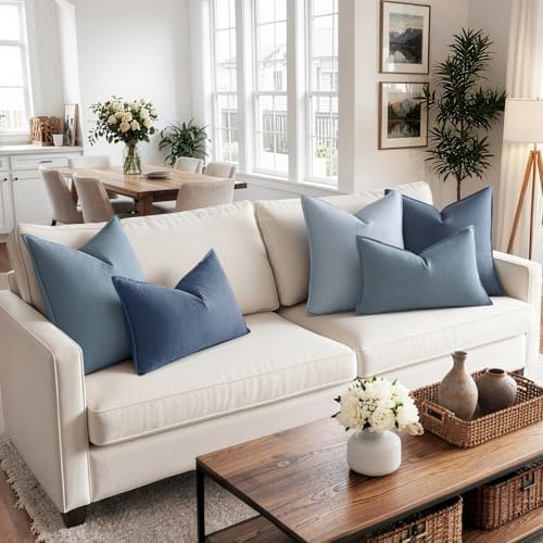 MIULEE Decorative Linen Lumbar Pillow Cover 12x20 Inch Blue Ashes - Image 2