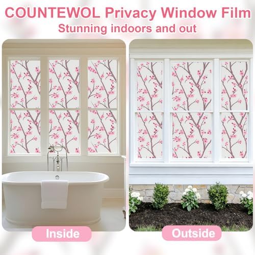 Countewol Stained Glass Privacy Window Film Static Cling Window Film Anti-Glare UV Protection Removable Decorative Window Clings for Home（Frosted Sakura 78.7" L*23.6" W - Image 6