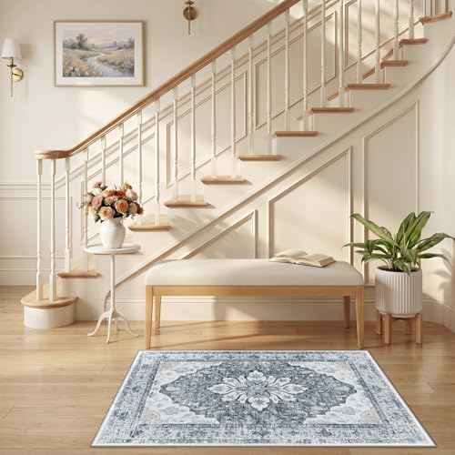 RELEANY Washable Area Rug, Small 2'6"x4', Grey/White/Beige - Image 2