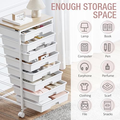 TOOLF Rolling Storage Cart with 8 Drawers,White - Image 4