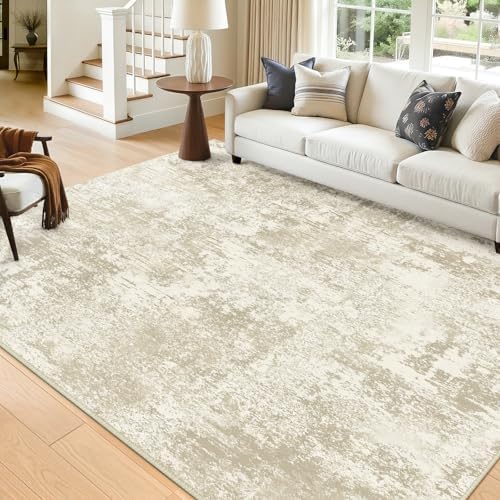 RELEANY Washable 5'x7' Abstract Area Rug for Living Room Cream Beige by RELEANY