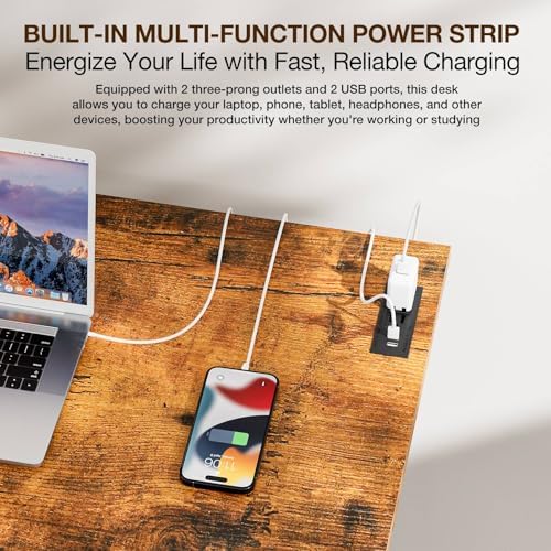 TEMI Small Computer Desk Folding Table - No Assembly, Compact 35.8" Foldable Desk with Power Outlets & USB Charging Port, Portable Small Office Desk, Ideal Mini Study Table for Narrow Spaces, Brown - Image 5
