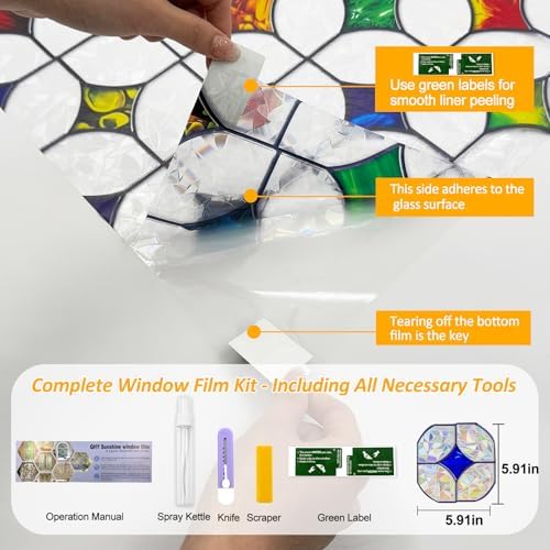 QHY Sunshine Colorful Rainbow Stained Glass Window Film Non-Adhesive Window Privacy Film Reusable Decorative for Room (Rainbow Mosaic, 23.6 x 78.7 in) - Image 2