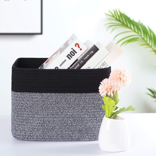 MINTWOOD Design 3-Pack Storage Baskets for Shelves, Playroom and Classroom Storage Basket, Book Basket, Decorative Storage Cube Bins, Woven Closet Organizers, Pantry and Shoe Organizer, Black Grey Mix - Image 2