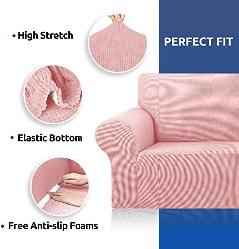 KEKUOU Stretch Couch Covers for Sofa, 3 Cushion Couch Slipcover,Dusty Pink - Image 6