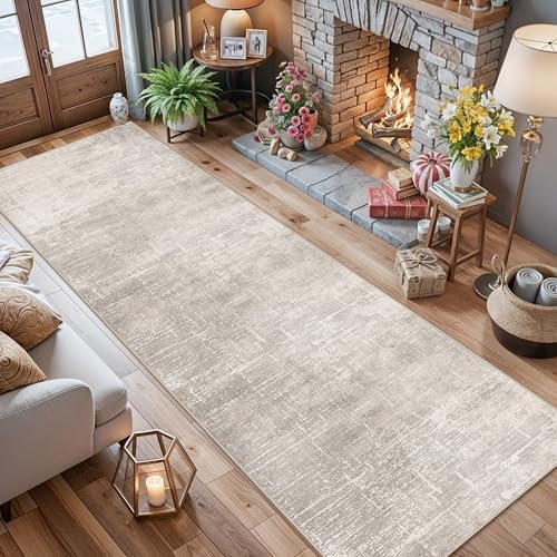 HY HAOYUNLAI 2'6x12 Runner Rugs for Hallways - Soft Kitchen Rug Non-Slip Rug Runner with Rubber Backing Washable Non Shedding Soft Beside Carpet for Bedroom Abstract Home Decor(2'6x12,Beige/Cream - Image 4