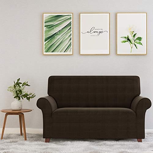 ZNSAYOTX Loveseat Covers High Stretchy Spandex Pet Friendly Sofa Slipcover 1 Piece Non Slip Couch Furniture Protection Covers (Coffee, Loveseat) - Image 2
