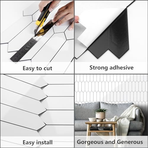 Vamos Tile Glossy White Backsplash Tile Peel and Stick, 12.8 x 12.8 Inch 10 Sheets Long Hexagon PVC Self Adhesive Mosaic Wall Tiles Stick on Backsplash for Kitchen and Bathroom - Image 5