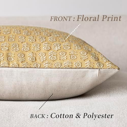 Foindtower Decorative Floral Print Throw Pillow Covers 20×20 Light Yellow - Image 2