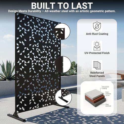 Metal Privacy Screen Outdoor 6FT – Laser-Cut Geometric Mosaic Decorative Steel Panel, Weather-Resistant Freestanding Rustproof Privacy Wall Divider for Patio, Garden, Deck & Balcony - Image 3
