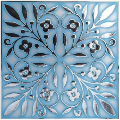 Main Street Peel and Stick Wallpaper Tiles, Blue & Silver Leaves, 24-Pack by MainStreet