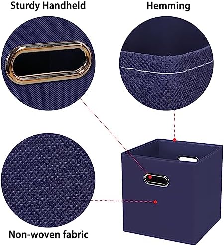 Black Foldable Storage Cubes Bins , Fabric Storage Box Cubes Organizer Baskets with Dual Handles for Home Organizer (Navy Blue) - Image 7