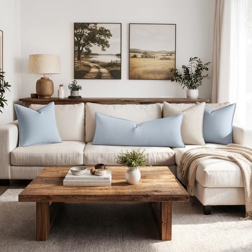 MIULEE Decorative Linen Lumbar Pillow Cover 14x36 Inch Light Blue - Image 4