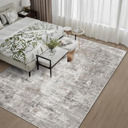 9x12 Washable Living Room Rugs - Modern Abstract Neutral Soft Large Area Rugs for Bedroom Non-Slip Low Pile Thin Stain-Resistant Carpet for Dining Room Home Office (Beige Grey) - Image 4