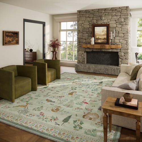 9x12 Area Rugs for Living Room: Washable Bedroom Rug Boho Vintage Rugs Stain Resistant Non Slip Low Pile Soft Lightweight Carpet for Kitchen Dining Room Farmhouse Nursery Kids Room by palohom