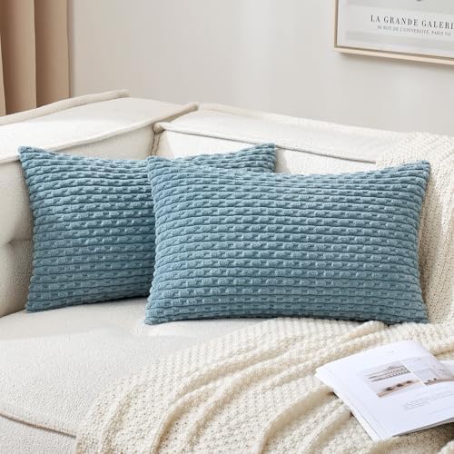 MIULEE Lumbar Decorative Throw Pillow Covers 12x20 Blue Grey Corduroy by MIULEE