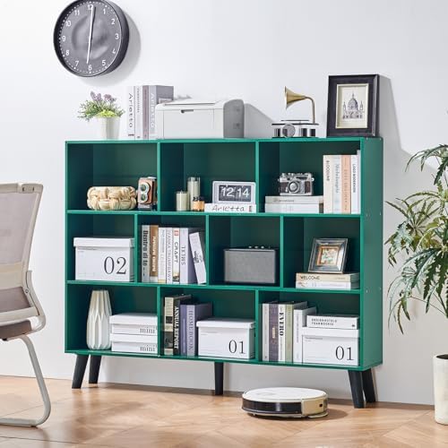 LEYAOYAO 10 Cube Bookshelf,Mid-Century Modern Bookcase with Legs,Dark Green - Image 3