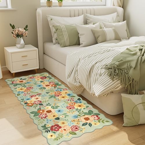 DUKINO 2x5 Washable Runner Rug, Floral Non Slip Rug for Kitchen, Green - Image 6