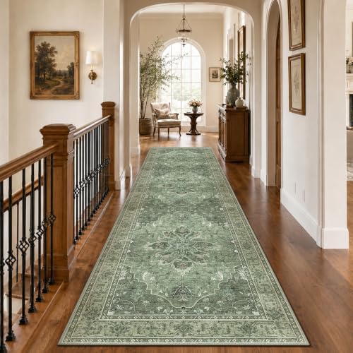 RELEANY Washable Area Rug, Runner 3'x10', Green/Dark Green/Gray by RELEANY
