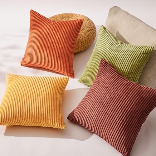 Topfinel Decorative Throw Pillow Covers Cushion Cases, Set of 4 Soft Velvet Modern Double-Sided Designs, Mix and Match for Home Decor, Pillow Inserts Not Included (12x12 inch, Yellow/Orange) - Image 3