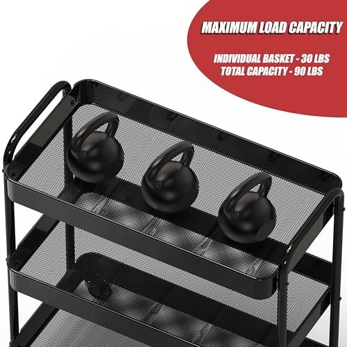Simple Houseware 26" Extra-Wide 3-Tier Heavy Duty Metal Utility Cart, Black - Image 4