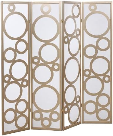 Roundhill Furniture Arvada 4-Panel Wood Room Divider with Circle Pattern, Gold by RoundhillFurniture