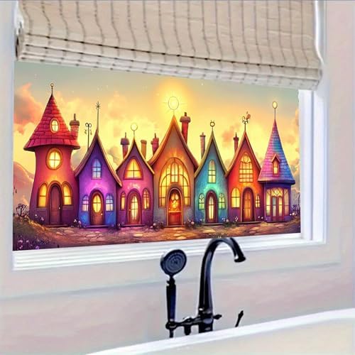 HOMETITUTE Colorful Fairy Tale Village Window Cling 39.3x17.7 Inch PVC - Image 5
