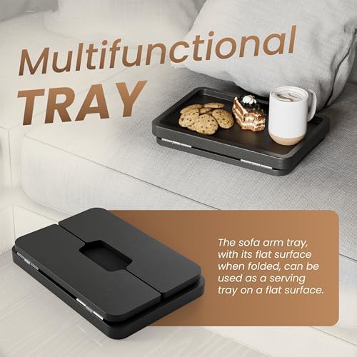 HOLANA Acacia Sofa Arm Tray Table, Double Hinge, Clip-On Couch Tray, Black - Image 4