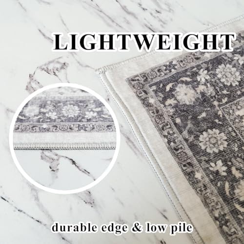 Hallway 4x8 Washable Runner Rug: Oriental Stain Resistant Entryway Kitchen Rug Farmhouse Soft Carpet for Bathroom Bedroom Thin Laundry Room Floor Mat with Non Slip Backing for Pets Family(4x8,Grey) - Image 6