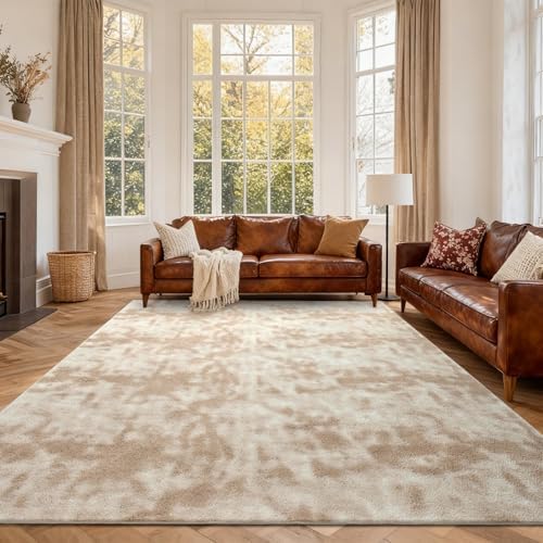 7x10 Large Tie-dye Light Tan Area Rug Non-Slip Washable for Living Room by FinRe%CC%80cHome