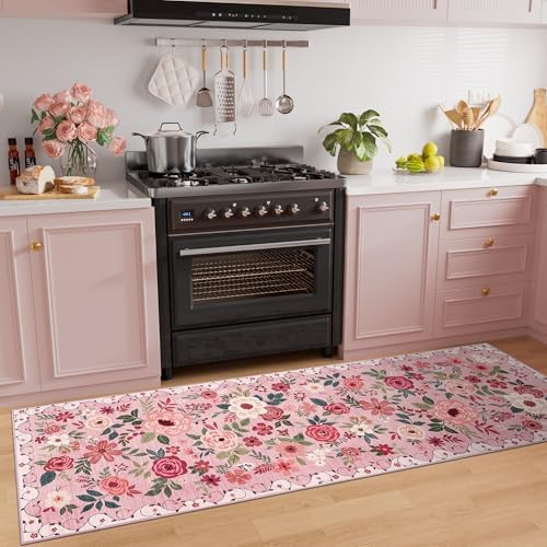 DUKINO 2x6 Runner Rug for Hallway, Washable Kitchen Rugs Non Slip, Pink - Image 5