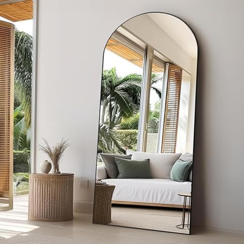 Rowjut Floor Full Length Mirror, Arched Mirrors Full Length 81"x41" Freestanding Large & with Aluminum Frame&Wall Mounted & Hanging or Leaning& Full Body Mirror for Bedroom, Black by Rowjut