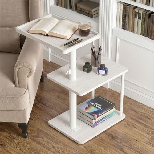 Faesun C Table End Table Adjustable Height, 360°Swivel TV Tray Table for Small Spaces, Small Nightstand for Living Room, Bedroom, White - Image 3
