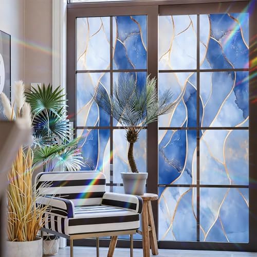 Stained Glass Window Privacy Film Static Cling - Rainbow Glass Decorative Sun Blocking Window Covering, Non-Adhesive Removable Stickers for Home & Office, 17.5" x 39.3" - Image 3