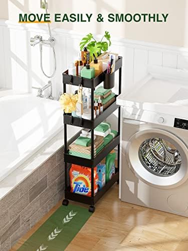 LEHOM Slim Rolling Storage Cart - 4 Tiers Bathroom Organizer Utility Cart - Image 3