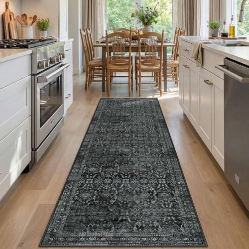 Rugxara 2x6 Washable Runner Rug for Hallway Kitchen Entryway, Black - Image 2