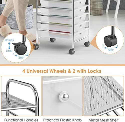MEDIMALL 10 Drawers Rolling Storage Cart, Multipurpose Craft Storage Cart with Wheels, Mobile Tools Scrapbook Paper Organizer Cart for Office School Home Use (Clear) - Image 6