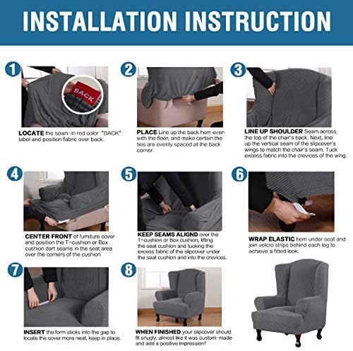 H.VERSAILTEX Wing Chair Slipcover Chair Covers for Wingback Chairs Wingback Chair Covers Slipcovers 1 Piece Stretch Sofa Cover Furniture Protector Spandex Jacquard Checked Pattern, Grey - Image 6