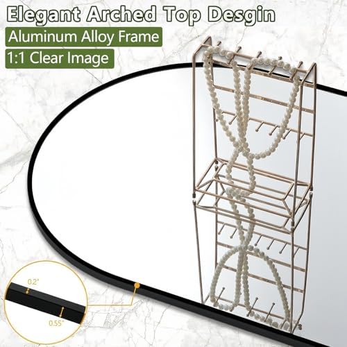 Rowjut Floor Mirror Arched Full Length Mirrors, Mirror Full Length Standing Hanging or Leaning Against Wall, 59"x18" Large Full Body and Wall Mounted Mirror for Bedroom Living Room, Black - Image 5